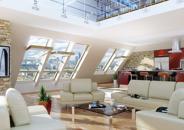Střešní okna Fakro - realizace obývací pokoj